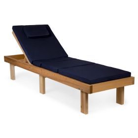 Reclining Cedar Chaise Lounger with Blue Cushion