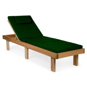 Reclining Cedar Chaise Lounger with Green Cushion