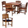 5-Piece Butterfly Extension Table Dining Chair Set with Blue Cushions