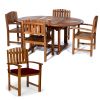 5-Piece Oval Extension Table Dining Chair Set with Red Cushions