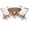 5-Piece 4-ft Teak Octagon Folding Table Set with White Cushions