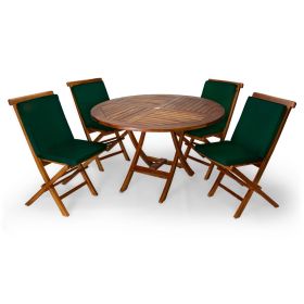 5-Piece 4-ft Teak Round Folding Table Set with Green Cushions