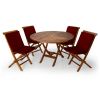 5-Piece 4-ft Teak Round Folding Table Set with Red Cushions