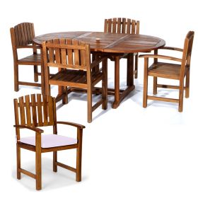 5-Piece Oval Extension Table Dining Chair Set with Royal White Cushions