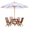 6-Piece 4-ft Teak Octagon Folding Table Set with Royal White Umbrella