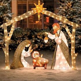 LED Lighted Nativity Scene Christmas Decoration Ornament for Lawn, Yard, Patio - A