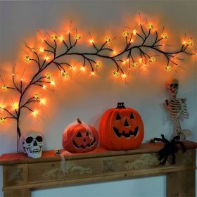 6 Ft 54 LED Halloween Willow Vine Twig 18 LED Pumpkins & Spiders, 36 Orange & Purple Halloween Lights Waterproof Battery Operated Garland Halloween Sc