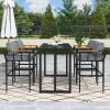 Steel Outdoor Dining Set with Acacia Wood Armrest Suitable For Patio; Balcony Or Backyard - Black