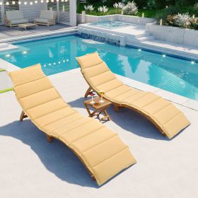 Outdoor Patio Wood Portable Extended Chaise Lounge Set with Foldable Tea Table for Balcony; Poolside; Garden - Brown