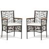 2 Pieces PE Wicker Patio Bistro Dining Chairs with Acacia Wood Armrests and Cushions - as show