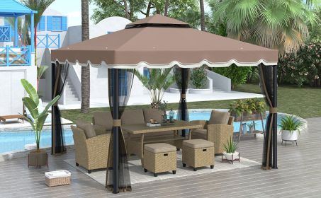 Outdoor Steel Vented Dome Top Patio Gazebo with Netting for Backyard, 9.8Ft. Wx9.8Ft.L  Poolside and Deck