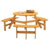 Circular Outdoor Wooden Picnic Table with Built-in Benches for Patio Backyard Garden; DIY; 1720lb Capacity; Natural/Gray - Natural - 6-person