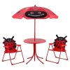 Kids Patio Folding Table and Chairs Set Beetle with Umbrella - Red