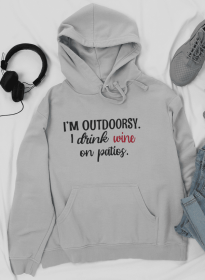 I'm Outdoorsy I Drink Wine On Patios Hoodie - Large - Athletic Grey