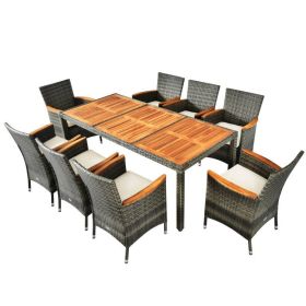 9 Pieces Rattan Patio Dining Set with Acacia Wood Table and Cushioned Chair - Mix gray