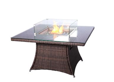 Turnbury Outdoor 5 Piece Patio Wicker Gas Fire Pit Set Square Table with Arm Chairs by Direct Wicker - 1