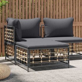 Patio Footstool with Dark Gray Cushion Poly Rattan - Anthracite