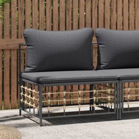 Patio Middle Sofa with Dark Gray Cushions Poly Rattan - Anthracite