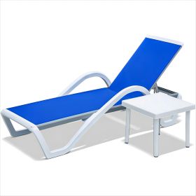 Patio Chaise Lounge Adjustable Aluminum Pool Lounge Chairs with Arm All Weather Pool Chairs for Outside,in-Pool,Lawn (Blue, 1 Lounge Chair+1 Plastic T