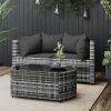 3 Piece Patio Lounge Set with Cushions Gray Poly Rattan - Gray