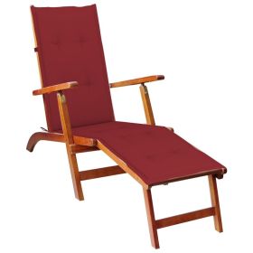 Patio Deck Chair with Footrest and Cushion Solid Wood Acacia - Red