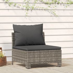 Patio Middle Sofa with Cushion Gray Poly Rattan - Gray