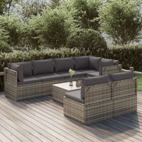 8 Piece Patio Lounge Set with Cushions Gray Poly Rattan - gray