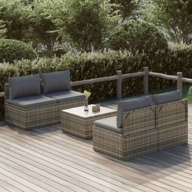 5 Piece Patio Lounge Set with Cushions Gray Poly Rattan - gray