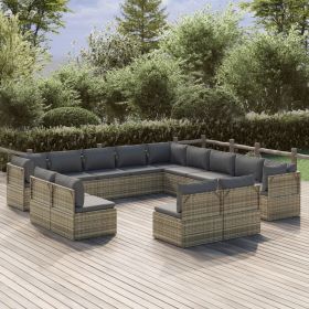 13 Piece Patio Lounge Set with Cushions Gray Poly Rattan - gray