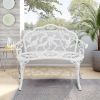 Patio Outdoor Bench, White Cast-Aluminum Garden Benches Metal Loveseat Outdoor Furniture for Park Lawn Front Porch - as Pic