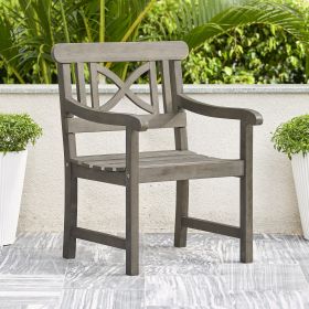 Stefanos Grey-washed Farmhouse Wood Patio Armchair - as Pic