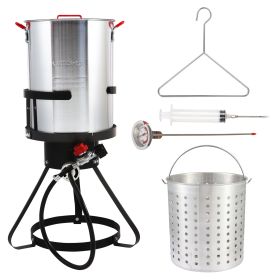 30 Qt. Aluminum Turkey Deep Fryer Pot with Injector Thermometer Kit and 54, 000 BTU Outdoor Propane Stove Burner Stand for 20 Lbs Turkey - 54000BTU