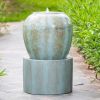 19.5x19.5x32.5" Heavy Outdoor Cement Fountain Antique Blue, Cute Unique Urn Design Water feature For Home Garden, Lawn, Deck & Patio - as Pic