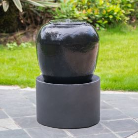 19.5x19.5x32.5" Heavy Outdoor Cement Fountain Black, Cute Unique Urn Design Water feature For Home Garden, Lawn, Deck & Patio - as Pic