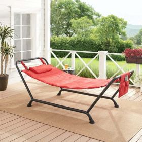 Polyester Hammock with Stand and Pillow for Outdoor , Multi color - Red