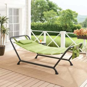 Polyester Hammock with Stand and Pillow for Outdoor , Multi color - Green