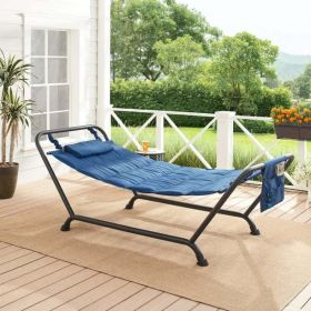 Polyester Hammock with Stand and Pillow for Outdoor , Multi color - Blue