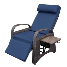 Outdoor Recliner Chair, PE Wicker Adjustable Reclining Lounge Chair and Removable Soft Cushion, with Modern Armchair and Ergonomic for Home, Sunbathin