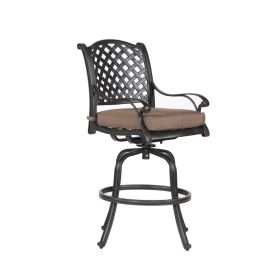 Patio Outdoor Aluminum Bar Stool With Cushion, Set of 2, Dupione Brown - as Pic