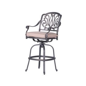 Patio Outdoor Aluminum Swivel Bar Stool with Cushion, Set of 2, Spectrum Sand - as Pic