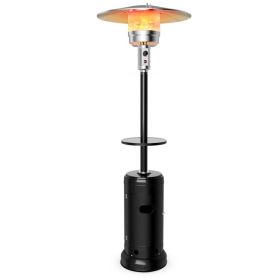 Outdoor Heater Propane Standing LP Gas Steel with Table and Wheels - Black