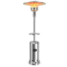 Outdoor Heater Propane Standing LP Gas Steel with Table and Wheels - Silver