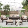 6-Piece Outdoor Patio PE Wicker Rattan Sofa Set Dining Table Set with Removable Cushions and Tempered Glass Tea Table for Backyard;  Poolside;  Deck -