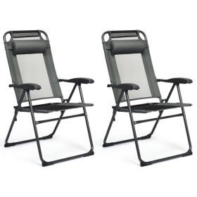 2 Pieces Patio Adjustable Folding Recliner Chairs with 7 Level Adjustable Backrest - Gray