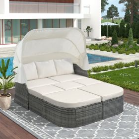 Outdoor Patio Furniture Set Daybed Sunbed with Retractable Canopy Conversation Set Wicker Furniture Sofa Set - Beige