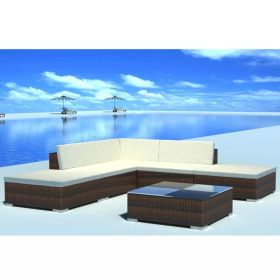 6 Piece Patio Lounge Set with Cushions Poly Rattan Brown - Brown