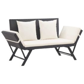 Patio Bench with Cushions 69.3" Black Poly Rattan - Black