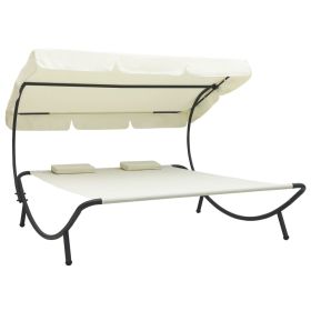 Patio Lounge Bed with Canopy and Pillows Cream White - Cream