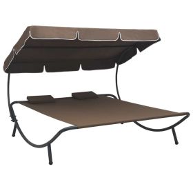 Patio Lounge Bed with Canopy and Pillows Brown - Brown