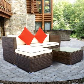 3 Piece Patio Sectional Wicker Rattan Outdoor Furniture Sofa Set - CR√àME